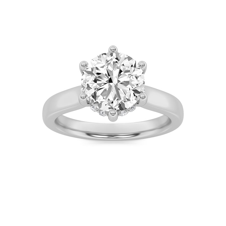 1Cttw Round Shaped Lab Grown Diamond (F/VS) HiddenHalo Cathedral Shank Engagement Ring in 14K Gold