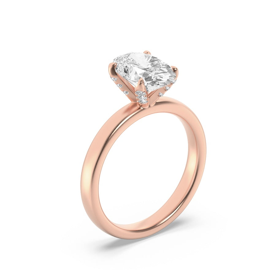 Oval Shape Hidden Halo Petite Shank Ring lab grown diamond
