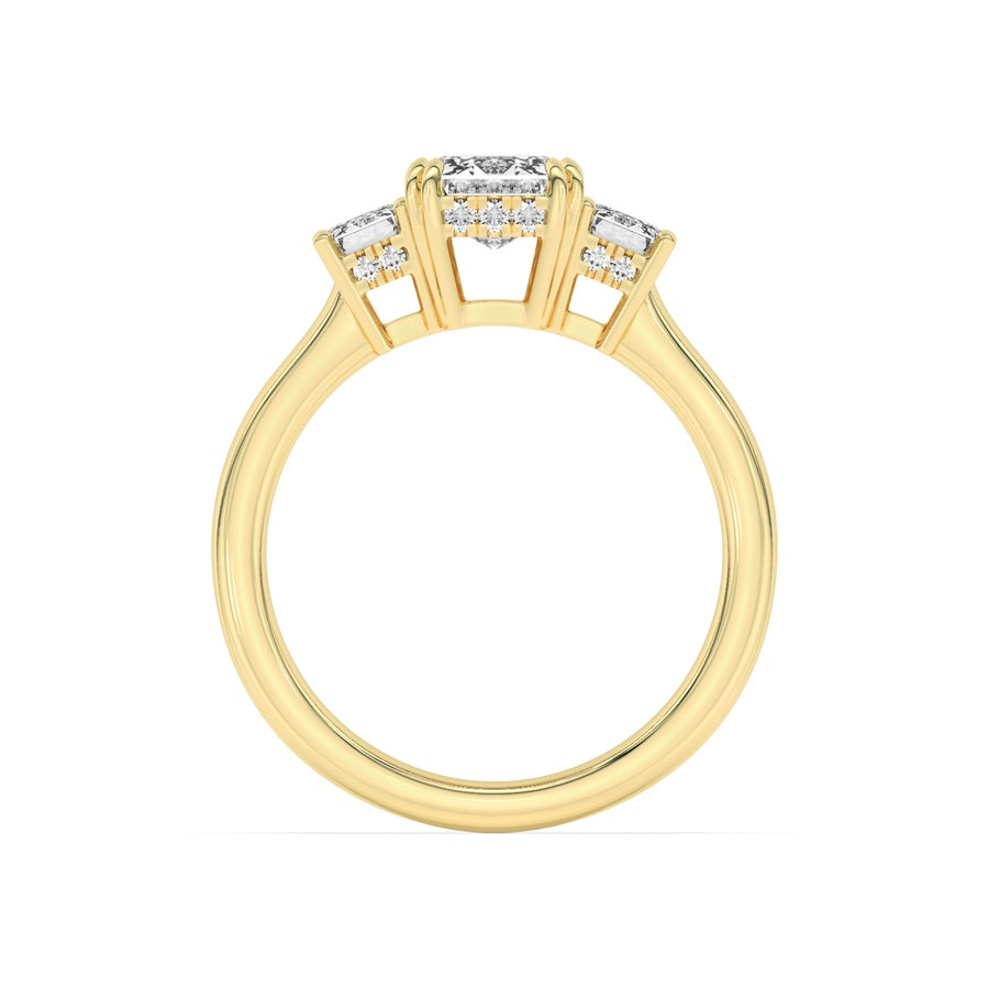 3Cttw Emerald Shaped Lab Grown Diamond (F/VS) Three Stone Accented Ring in 14K Gold