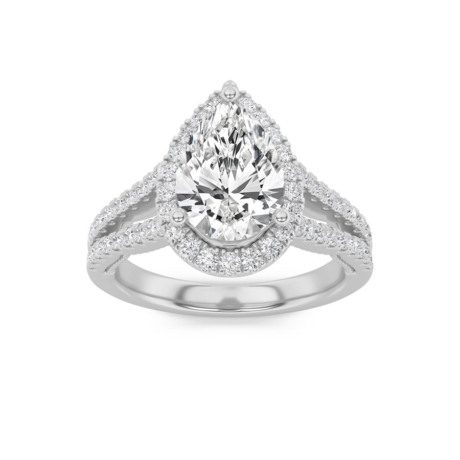 2Cttw Pear Shaped Lab Grown Diamond (F/VS) Split Shank Accented Ring in 14K Gold
