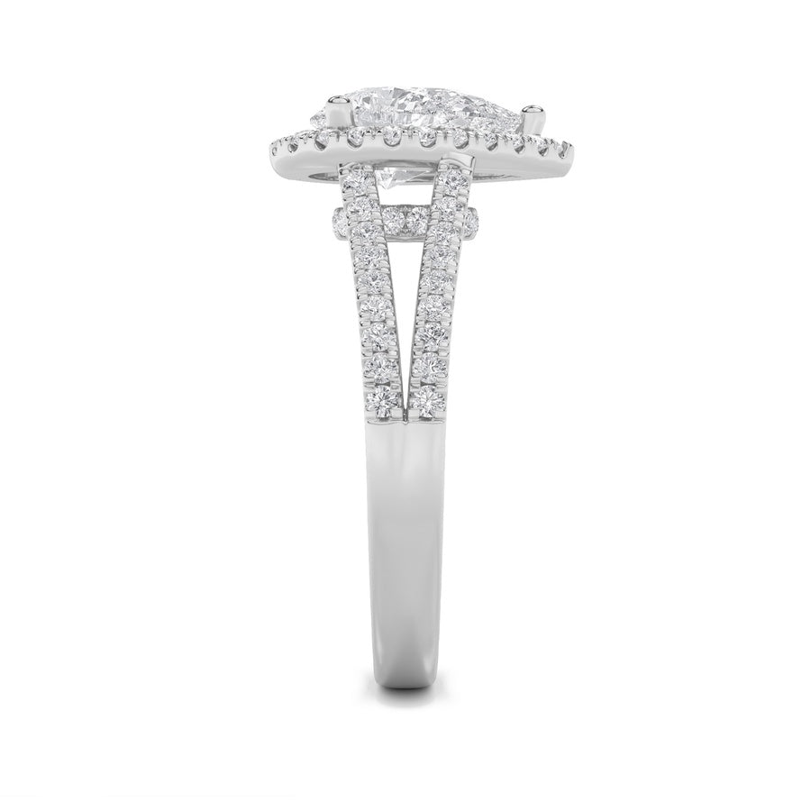 2Cttw Pear Shaped Lab Grown Diamond (F/VS) Split Shank Accented Ring in 14K Gold