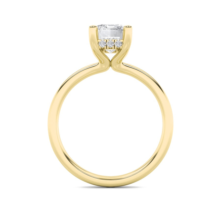 2Cttw Emerald Shaped Lab Grown Diamond (F/VS) Hidden Halo Petite Shank Ring in 14K Gold