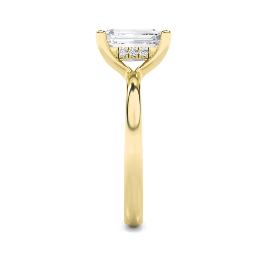 2Cttw Emerald Shaped Lab Grown Diamond (F/VS) Hidden Halo Petite Shank Ring in 14K Gold