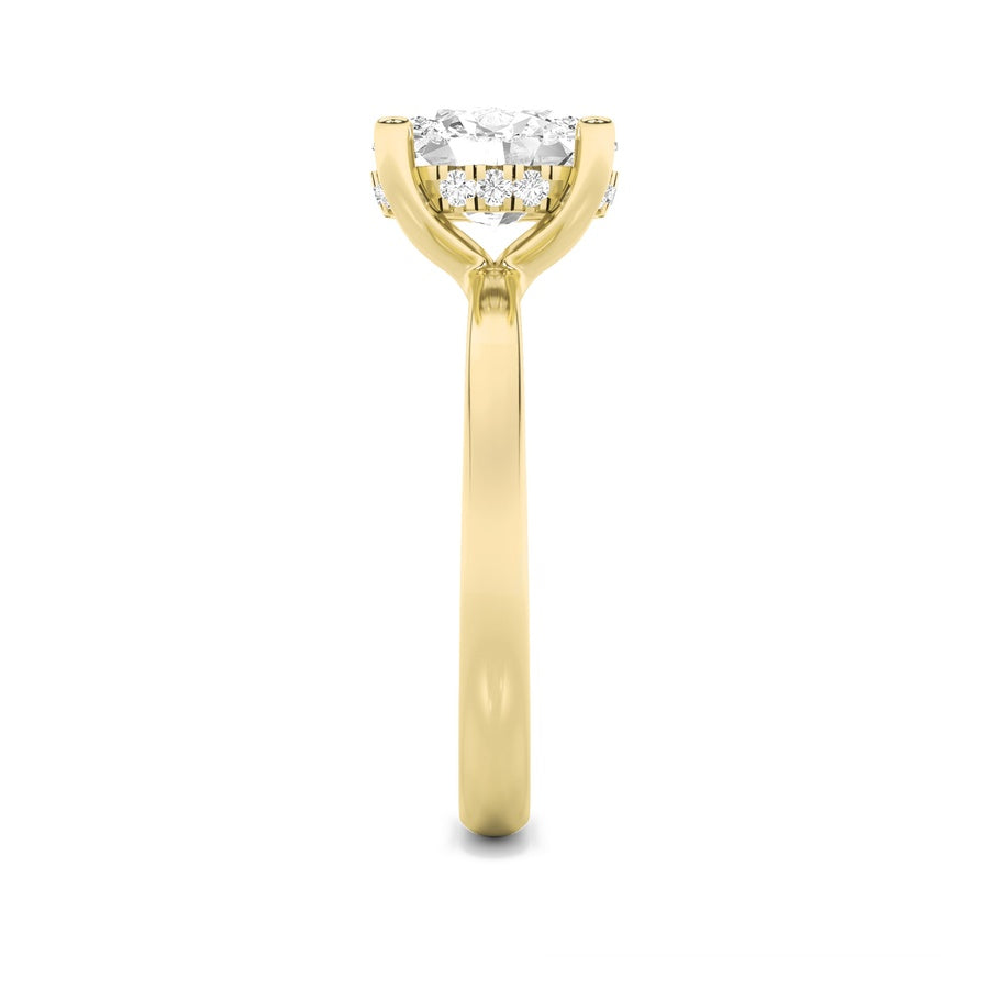 2Cttw Oval Shaped Lab Grown Diamond (F/VS) HiddenHalo Petite Shank Ring in 14K Gold