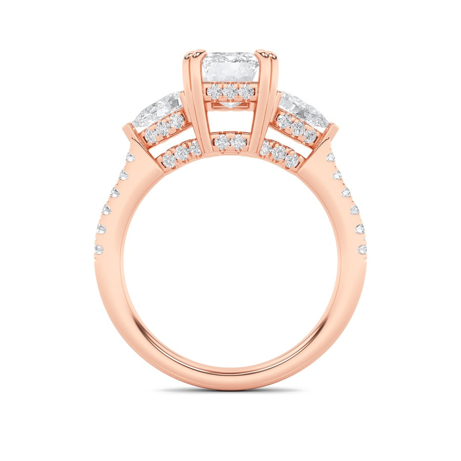 3Cttw Radiant Shaped Lab Grown Diamond (F/VS) Accented Three Stone Ring in 14K Gold
