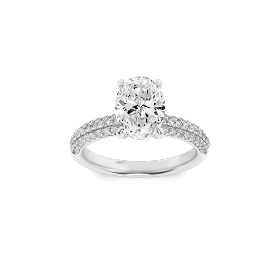 Oval Shape Three Row Micro Pave Engagement Ring lab grown diamond
