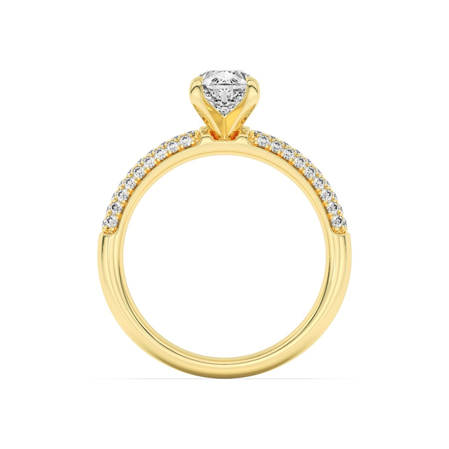 1.5Cttw Pear Shaped Lab Grown Diamond (F/VS) ThreeRow Micro Pave Engagement Ring in 14K Gold