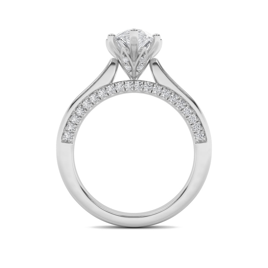 1.25Cttw Pear Shaped Lab Grown Diamond (F/VS) Tulip Motif Accented Engagement Ring in 14K Gold
