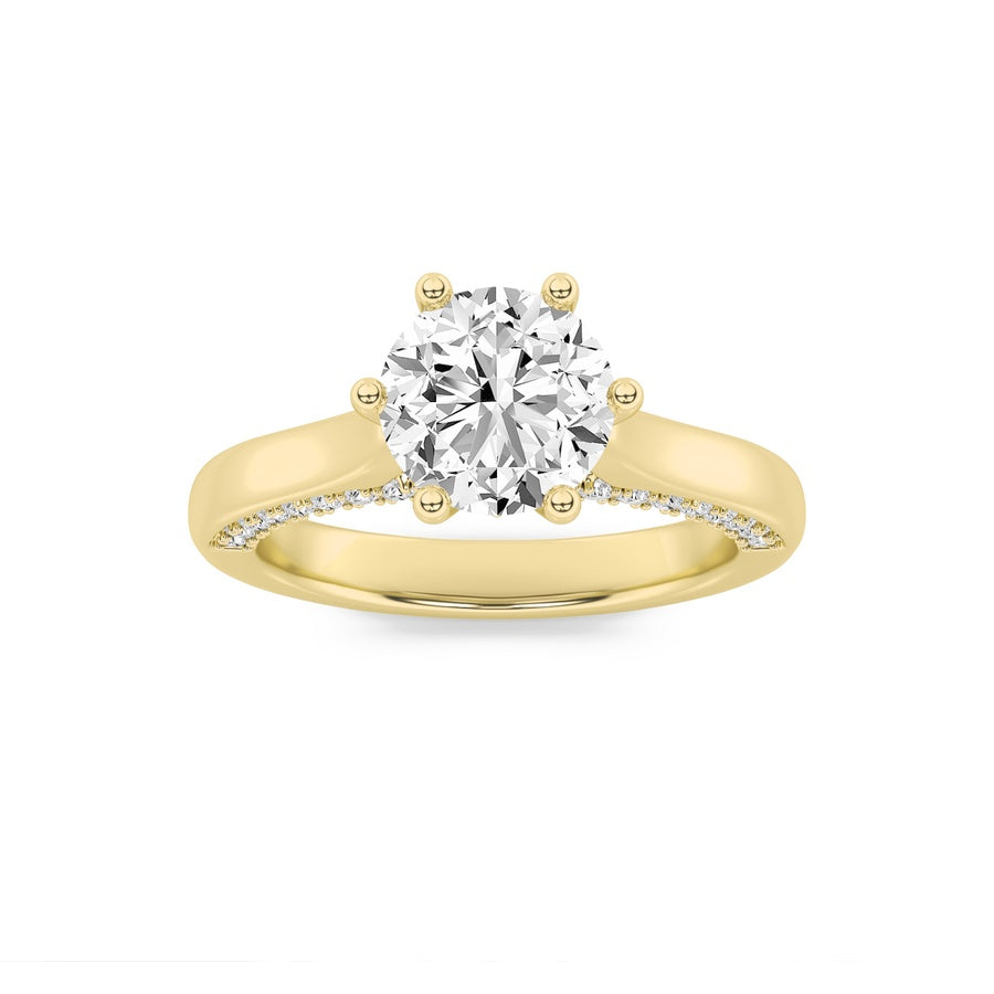 2Cttw Round Shaped Lab Grown Diamond (F/VS) TulipMotif Accented Engagement Ring in 14K Gold