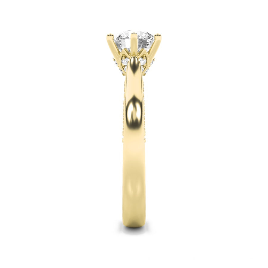 2Cttw Round Shaped Lab Grown Diamond (F/VS) TulipMotif Accented Engagement Ring in 14K Gold