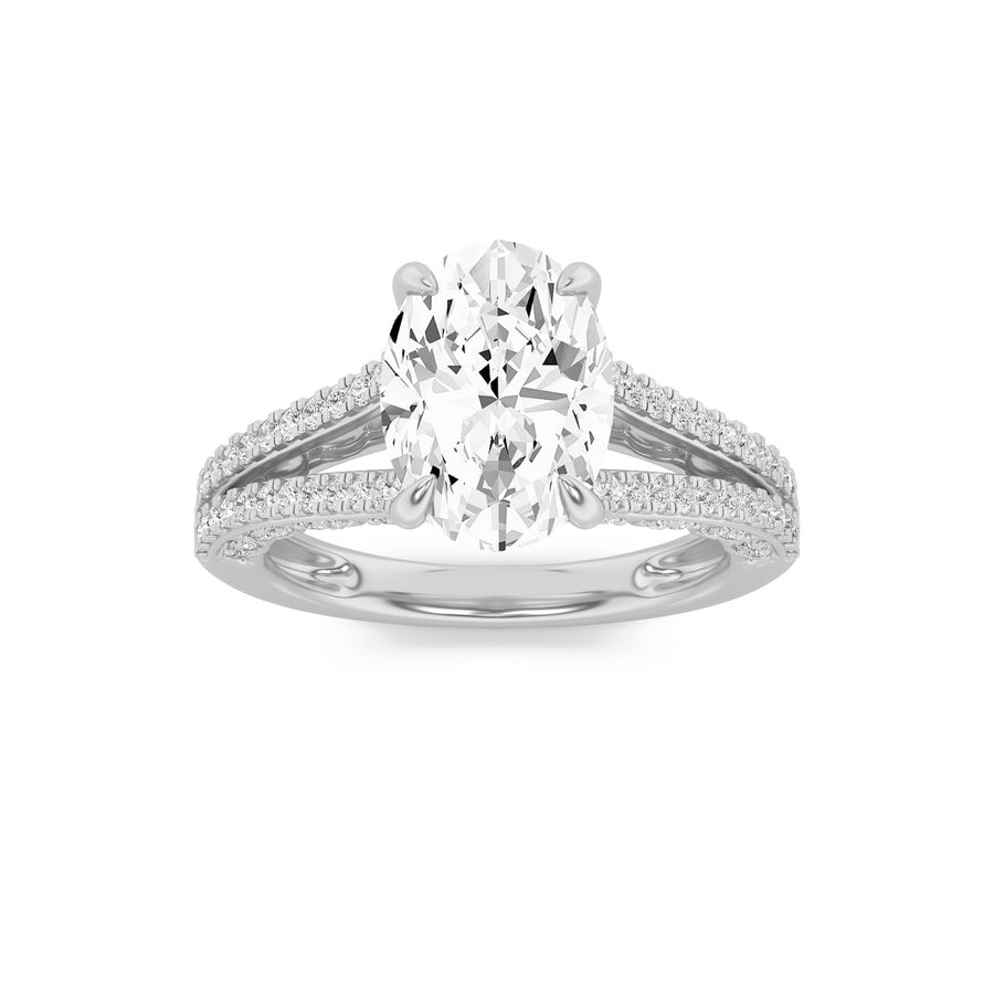 Oval Shape Split Shank Accented Engagement Ring lab grown diamond