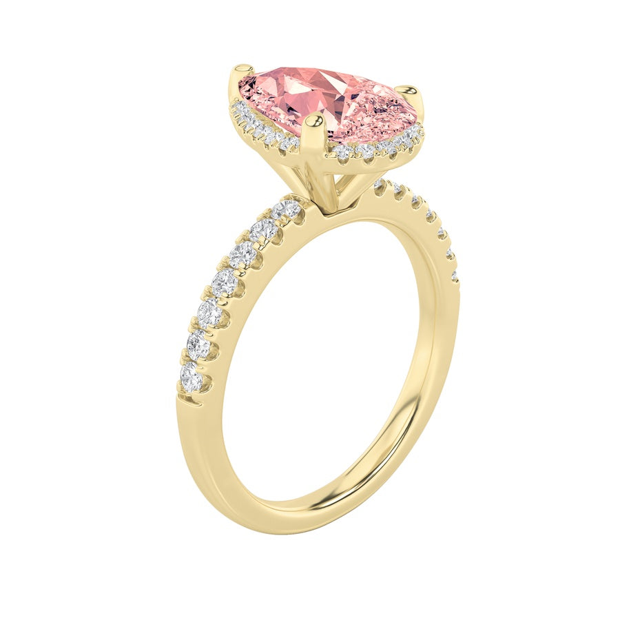 2Cttw Pear Shaped Lab Grown Diamond (F/VS) Halo Accented Engagement Ring in 14K Gold