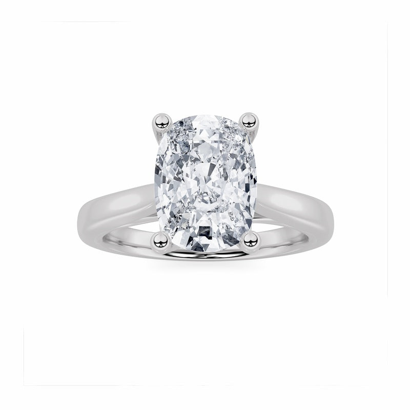 2CTW Elongated Cushion Shaped Lab Grown Diamond (G/VS) Two Tone Cathedral Shank Engagement Ring in 14K Gold