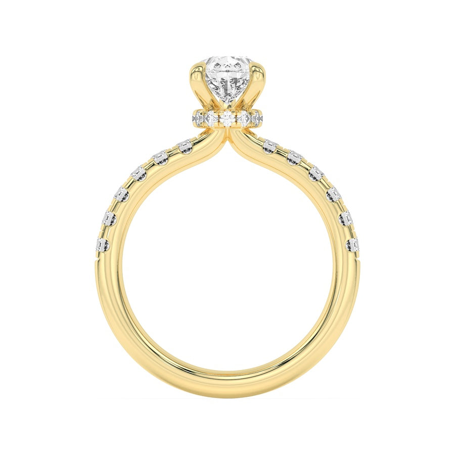 2Cttw Pear Shaped Lab Grown Diamond (F/VS) HiddenHalo Accented Ring in 14K Gold