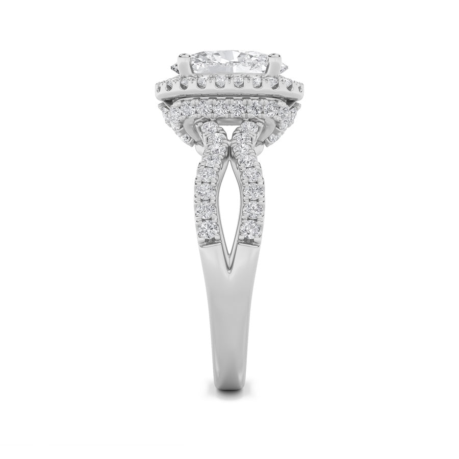 Oval Shape Split Shank Halo Accented Engagement Ring lab grown diamond