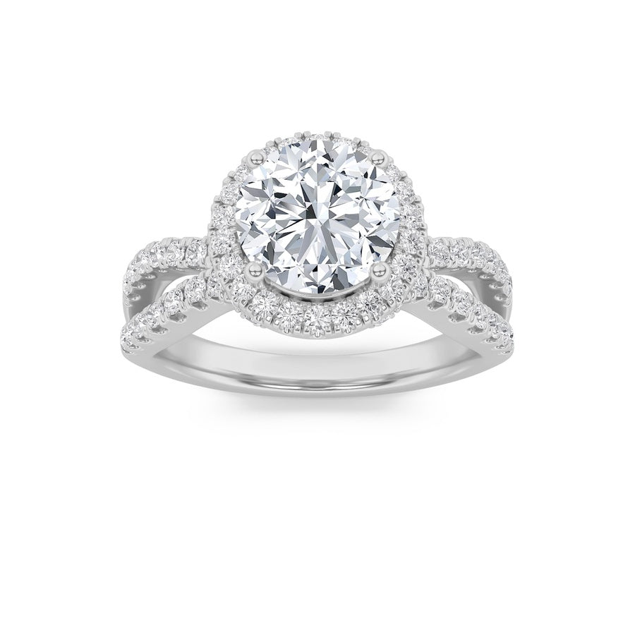 Round Shape Split Shank Halo Accented Engagement Ring lab grown diamond