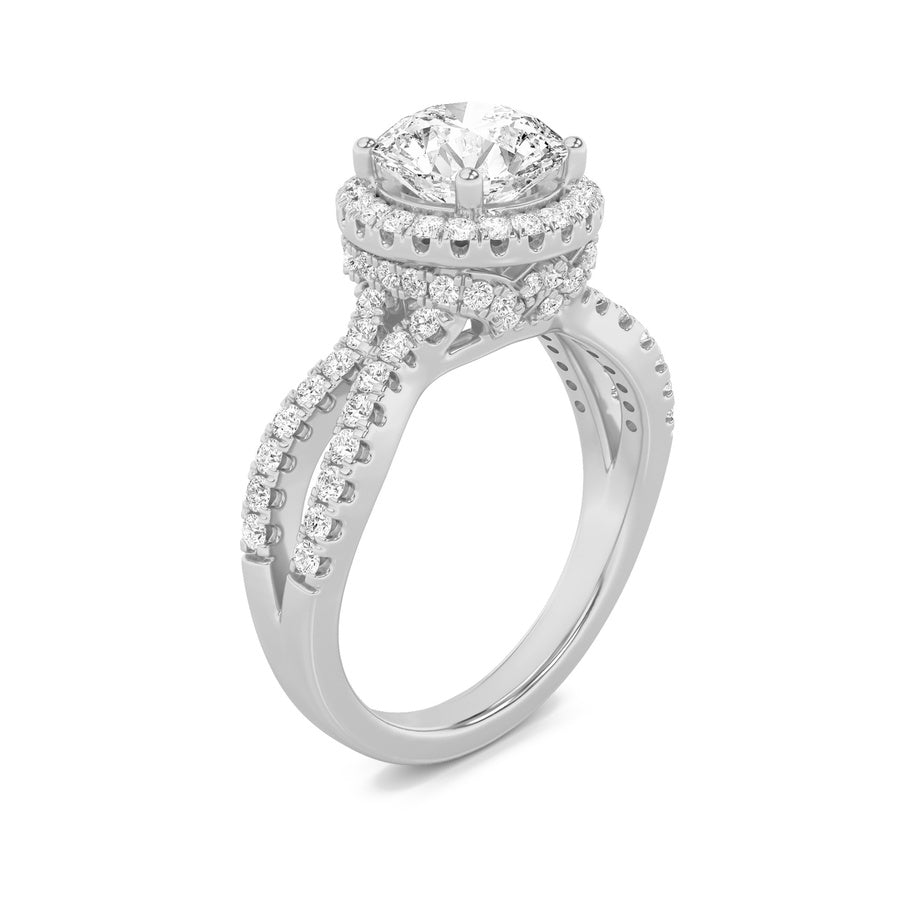 Round Shape Split Shank Halo Accented Engagement Ring lab grown diamond