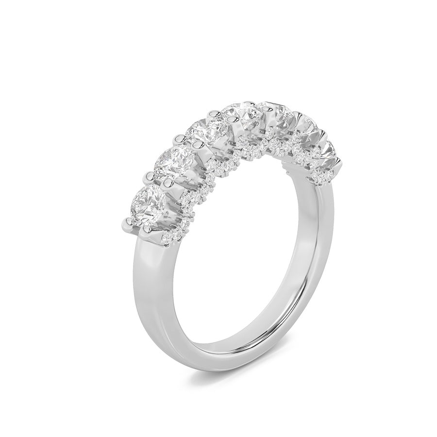 1Cttw Round Shaped Lab Grown Diamond (F/VS) Accented Double Halo Set of Band and Ring in 14K Gold