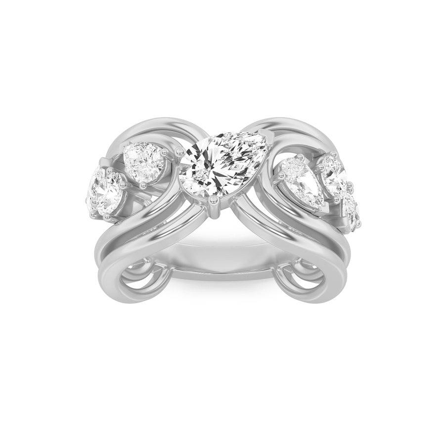 2Cttw Pear Shaped Lab Grown Diamond (F/VS) Seven Stone Fashion Ring in 14K Gold