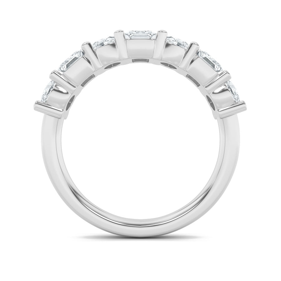 3Cttw Emerald Shaped Lab Grown Diamond (F/VS) Seven Stone Band Ring in 14K Gold