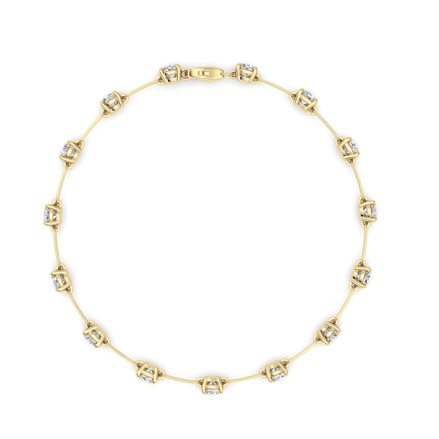 3Cttw Round Shaped Lab Grown Diamond (F/VS) Station Bracelet in 14K Gold