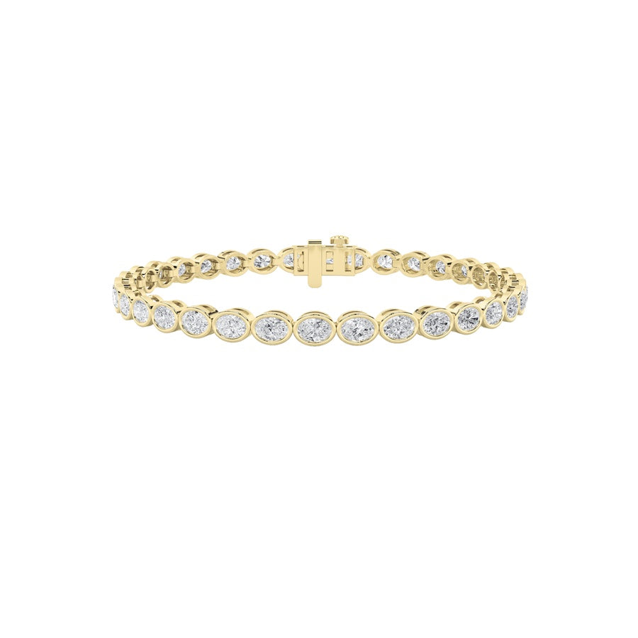 8CTW Oval Shaped Lab Grown Diamond (F/VS) East West Bezel Set Bracelet in 14K Gold