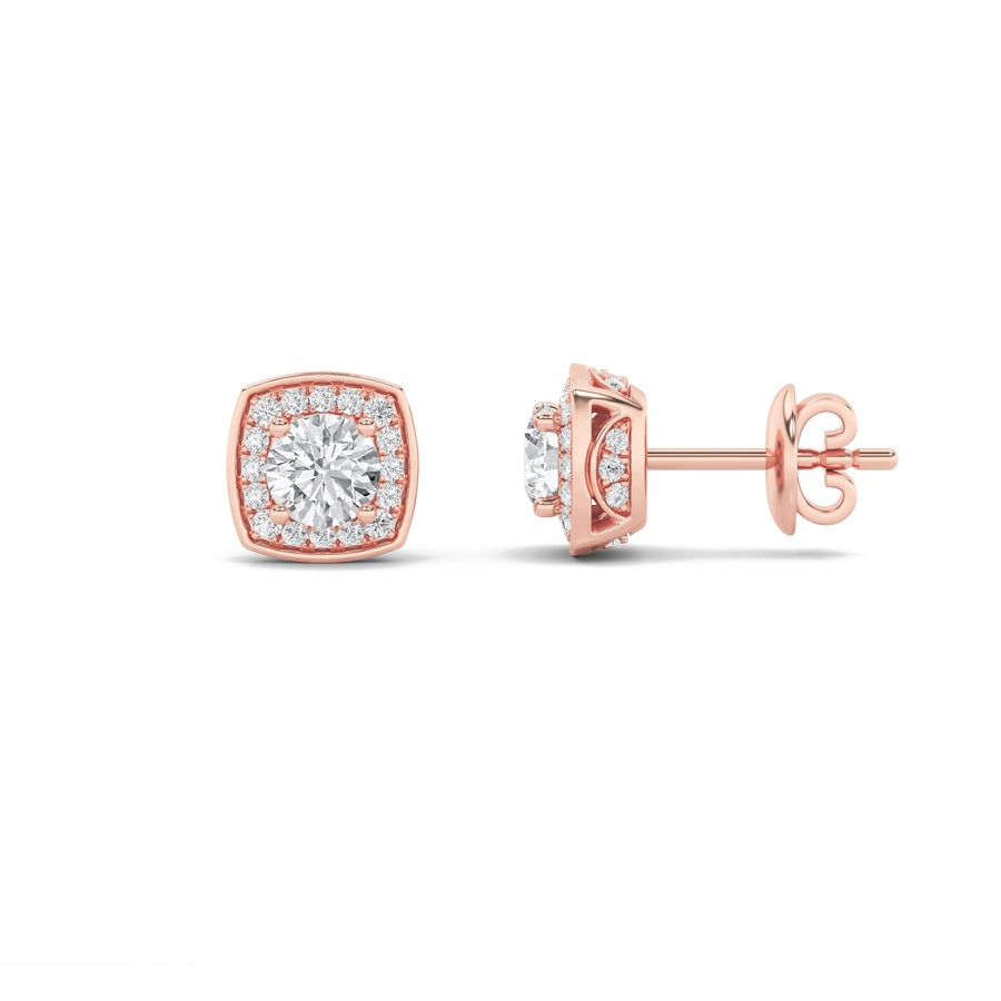 2Cttw Round Shaped Lab Grown Diamond (F/VS) Halo Stud Earrings in 14K Gold
