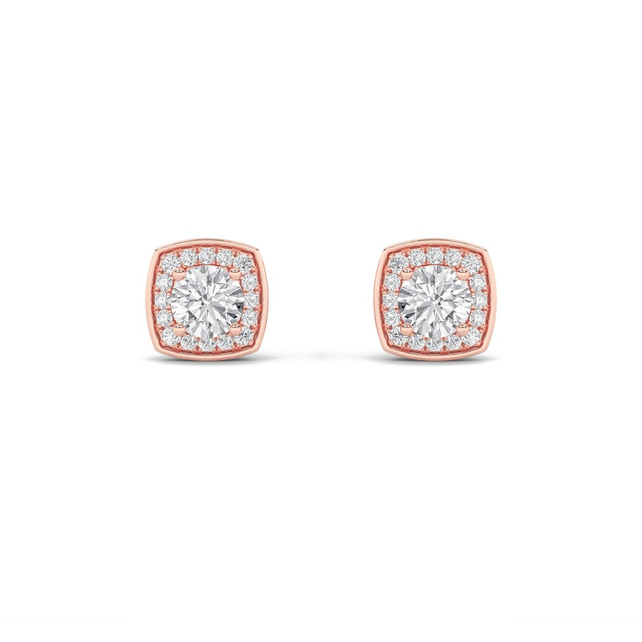 2Cttw Round Shaped Lab Grown Diamond (F/VS) Halo Stud Earrings in 14K Gold