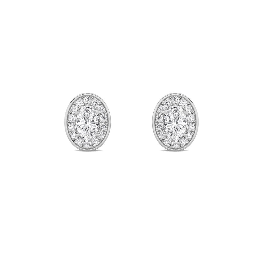Oval Shape Halo Stud Earrings lab grown diamond