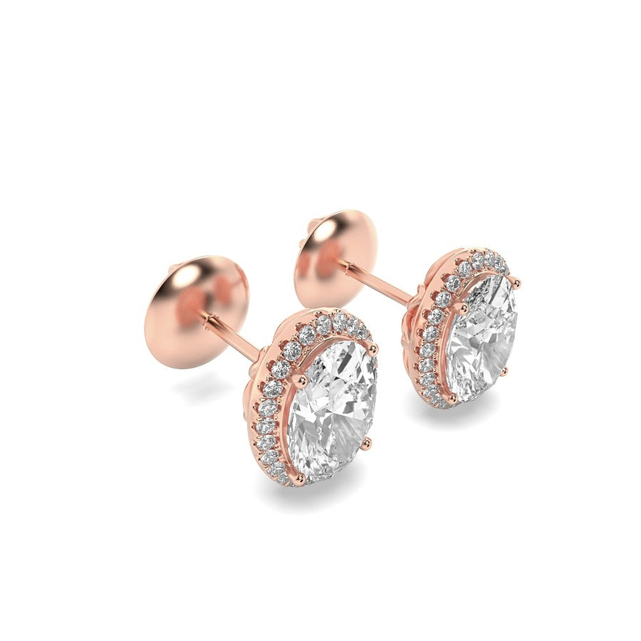 Oval Shape Halo Stud Earrings lab grown diamond