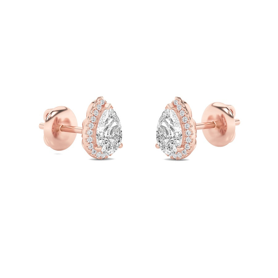 1Cttw Pear Shaped Lab Grown Diamond (F/VS) Halo Stud Earrings in 14K Gold