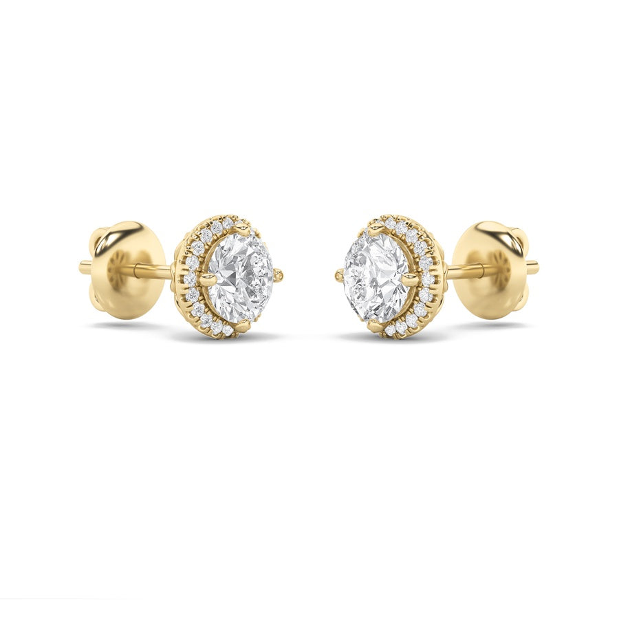 1.5Cttw Round Shaped Lab Grown Diamond (F/VS) HaloStud Earrings in 14K Gold