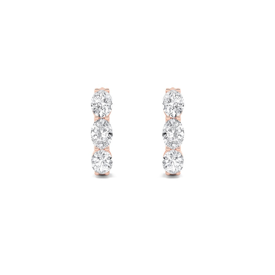 Oval Shape Three Stone Huggie Earrings lab grown diamond