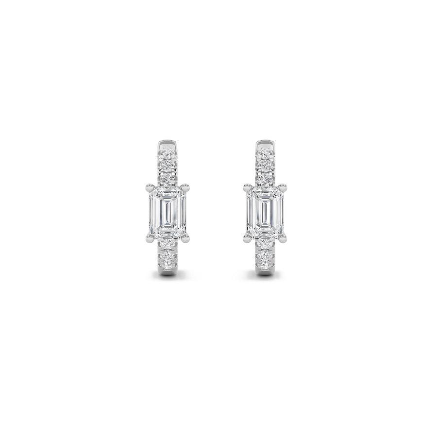 Emerald Shape Solitare Accent Huggie Earrings lab grown diamond
