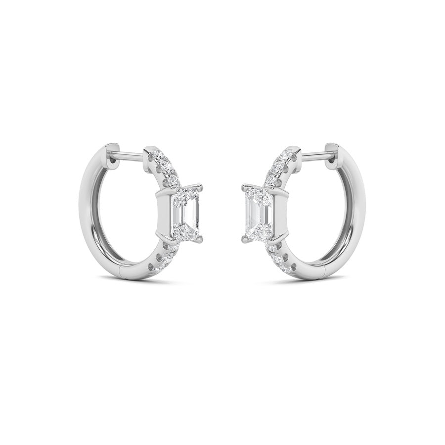 Emerald Shape Solitare Accent Huggie Earrings lab grown diamond