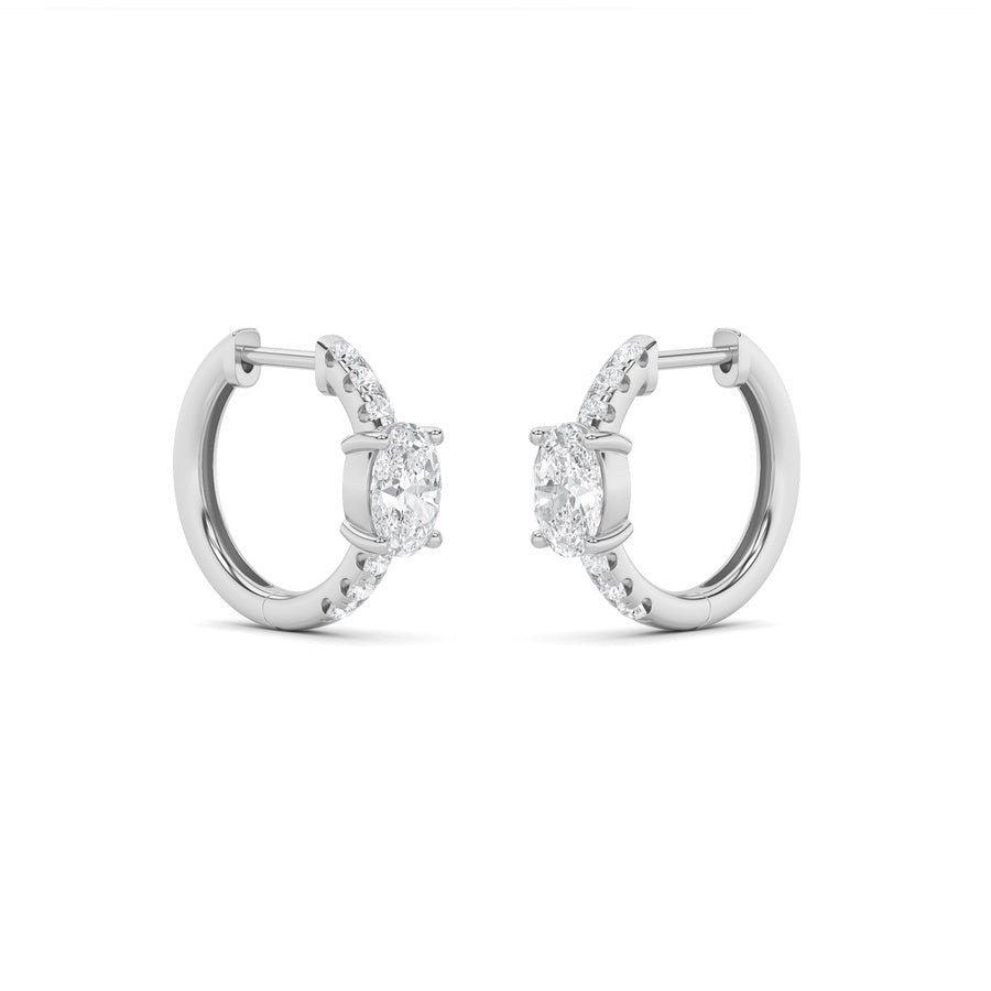 1.5Cttw Oval Shaped Lab Grown Diamond (F/VS) Solitare Accent Huggie Earrings in 14K Gold