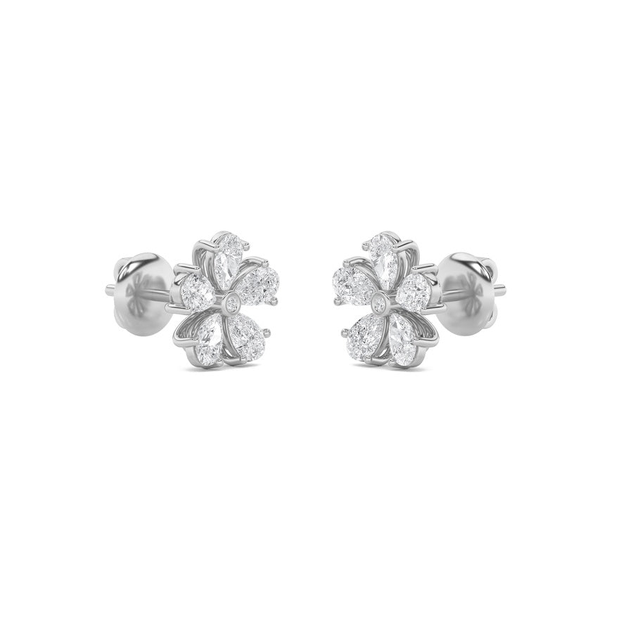 1.5Cttw Pear Shaped Lab Grown Diamond (F/VS) Floral Earrings in 14K Gold