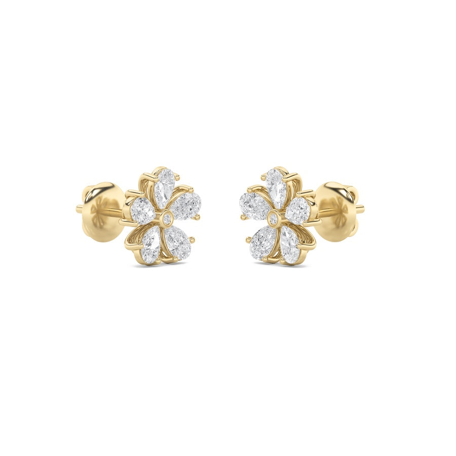 1.5Cttw Pear Shaped Lab Grown Diamond (F/VS) Floral Earrings in 14K Gold