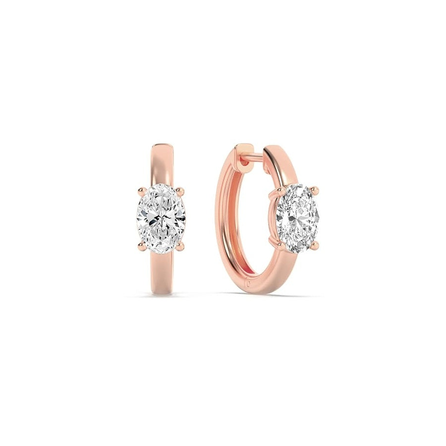 1.5Cttw Oval Shaped Lab Grown Diamond (F/VS) Solitaire Huggie Earrings in 14K Gold