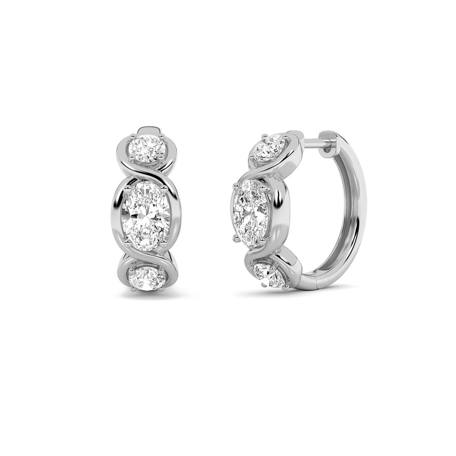 Oval Shape Three Stone Huggie Earrings lab grown diamond