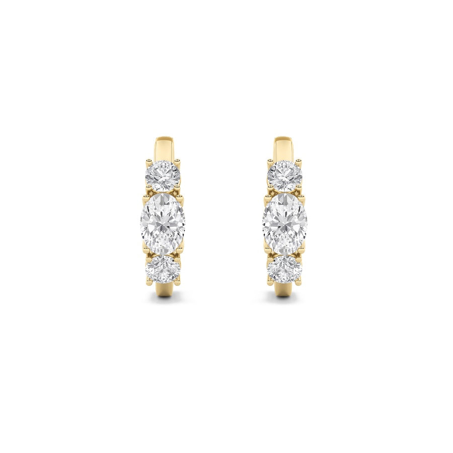Oval Shape Three Stone Huggie Earrings lab grown diamond