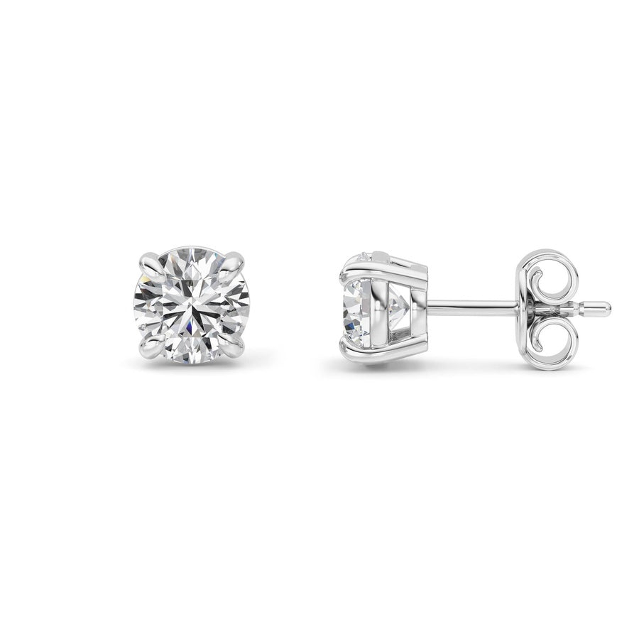 1Cttw Round Shaped Lab Grown Diamond (F/VS) Classic Basket Set Stud Earrings in 14K Gold