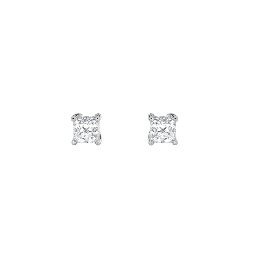 1Cttw Princess Shaped Lab Grown Diamond (F/VS) Hidden Halo Stud Earrings in 14K Gold