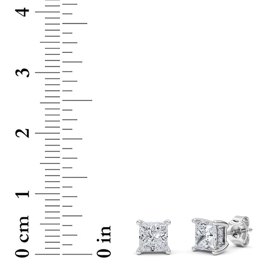 Princess Shape Hidden Halo Stud Earrings lab grown diamond