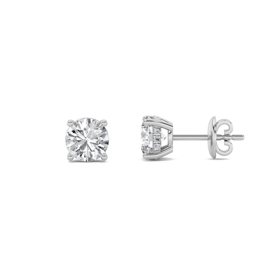 1Cttw Round Shaped Lab Grown Diamond (F/VS) HiddenHalo Stud Earrings in 14K Gold