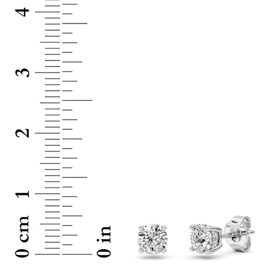 1Cttw Round Shaped Lab Grown Diamond (F/VS) HiddenHalo Stud Earrings in 14K Gold