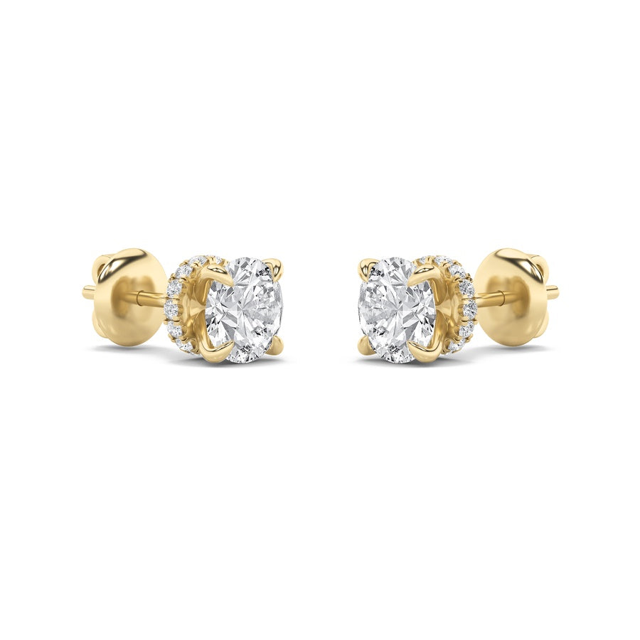 1Cttw Round Shaped Lab Grown Diamond (F/VS) HiddenHalo Stud Earrings in 14K Gold