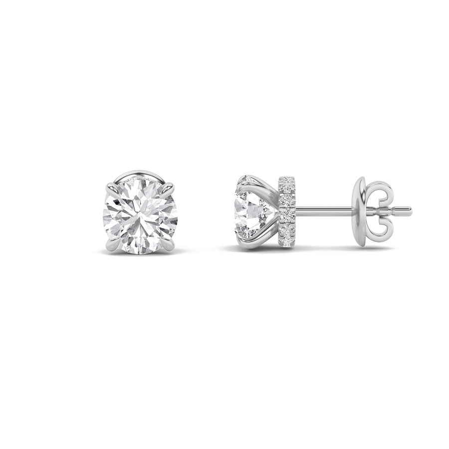5Cttw Round Shaped Lab Grown Diamond (F/VS) HiddenHalo Stud Earrings in 14K Gold