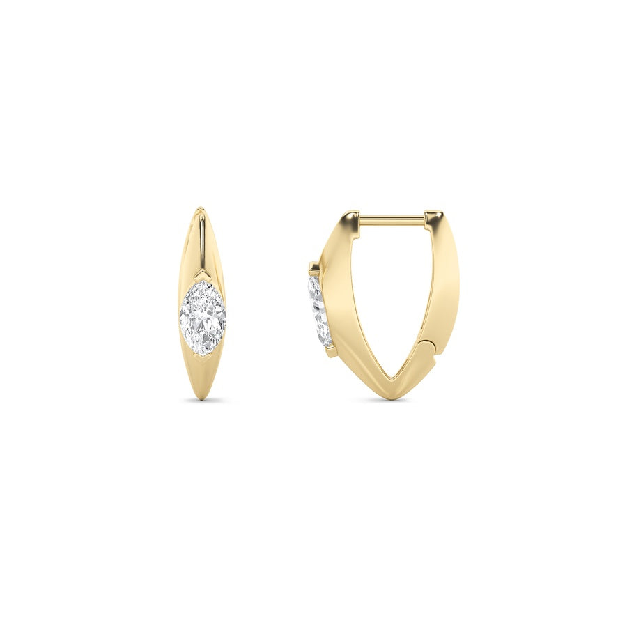 1Cttw Marquise Shaped Lab Grown Diamond (F/VS) Solitaire Huggie Earrings in 14K Gold