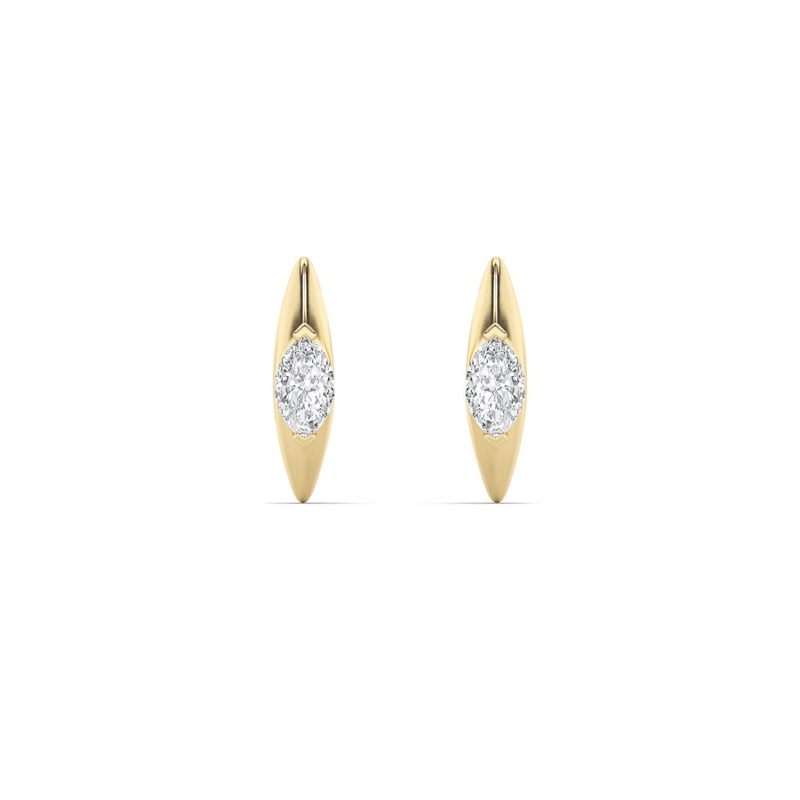 1Cttw Marquise Shaped Lab Grown Diamond (F/VS) Solitaire Huggie Earrings in 14K Gold